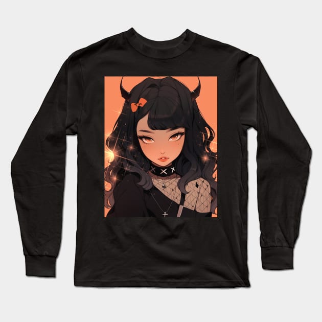 Cute Anime Demon girl Long Sleeve T-Shirt by GothicDesigns